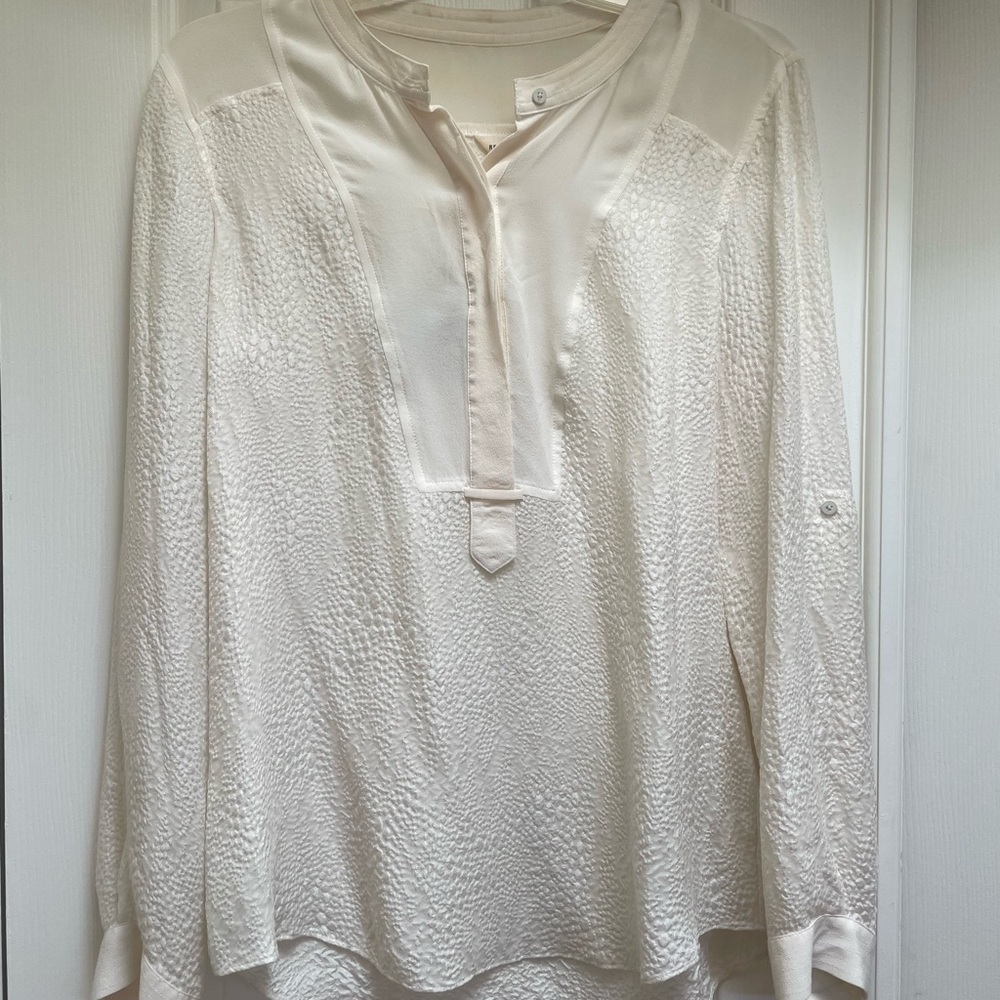 Rebecca Taylor off-white textured silk long-sleeve blouse. Size 8